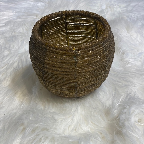 Handcrafted Brown Beaded Basket - Picture 1 of 3